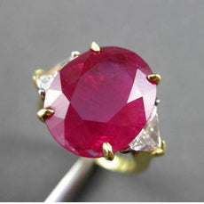 ANTIQUE 9.97CT DIAMOND & AAA RUBY 18K WHITE & YELLOW GOLD OVAL ENGAGEMENT RING