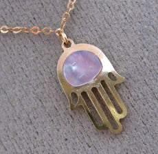ESTATE MOTHER OF PEAL 14KT ROSE GOLD DOUBLE SIDED CHAMSA LUCKY FLOATING PENDANT