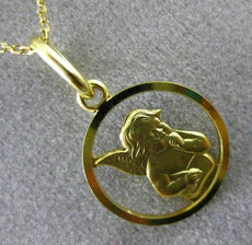 ESTATE 14KT YELLOW GOLD 3D CIRCULAR ANGEL FLOATING PENDANT & CHAIN #25500