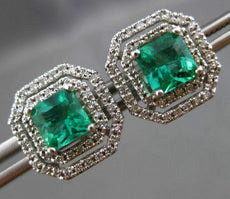 ESTATE 1.80CT DIAMOND & AAA EMERALD 14KT WHITE GOLD 3D OCTAGON EARRINGS #24140