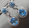 ESTATE 2.65CT ROUND DIAMOND & BLUE TOPAZ 14KT WHITE GOLD HALO HANGING EARRINGS