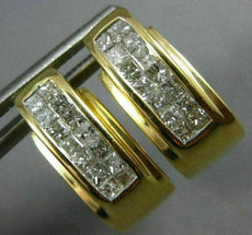 ESTATE WIDE .75CT DIAMOND 14K YELLOW GOLD 3D PRINCESS INVISIBLE HUGGIE EARRINGS