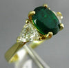 2.0CT DIAMOND & AAA EMERALD 14KT YELLOW GOLD 3D OVAL & TRILLION ENGAGEMENT RING