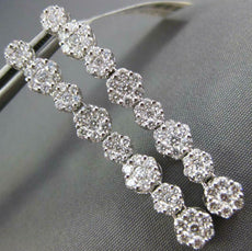 LARGE 1.95CT DIAMOND 18KT WHITE GOLD FLOWER ELONGATED LEVERBACK HANGING EARRINGS