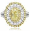 GIA LARGE 2.72CT WHITE & FANCY YELLOW DIAMOND 18KT GOLD 3D HALO ENGAGEMENT RING
