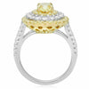 GIA LARGE 2.72CT WHITE & FANCY YELLOW DIAMOND 18KT GOLD 3D HALO ENGAGEMENT RING