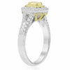 WIDE 1.06CT WHITE & FANCY YELLOW DIAMOND 18KT TWO TONE GOLD HALO ENGAGEMENT RING