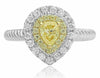 WIDE .78CT WHITE & FANCY YELLOW DIAMOND 18KT TWO TONE GOLD HALO ENGAGEMENT RING