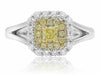 WIDE .66CT WHITE & FANCY YELLOW DIAMOND 18KT TWO TONE GOLD HALO ENGAGEMENT RING