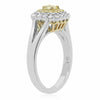 WIDE .66CT WHITE & FANCY YELLOW DIAMOND 18KT TWO TONE GOLD HALO ENGAGEMENT RING