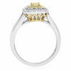 WIDE .66CT WHITE & FANCY YELLOW DIAMOND 18KT TWO TONE GOLD HALO ENGAGEMENT RING