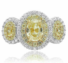WIDE GIA 3.82CT WHITE & FANCY YELLOW DIAMOND 18K TWO TONE GOLD ANNIVERSARY RING