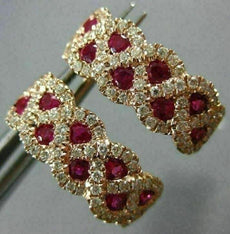 ESTATE WIDE .94CT DIAMOND & AAA RUBY 14KT ROSE GOLD 3D INFINITY HANGING EARRINGS