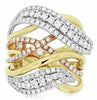 LARGE 1.46CT DIAMOND 14KT TRI COLOR GOLD MULTI ROW CRISS CROSS ANNIVERSARY RING