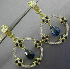 ESTATE LARGE 6.70CT DIAMOND & SAPPHIRE 14K YELLOW GOLD CHANDELIER EARRINGS 24915