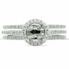 ESTATE WIDE .31CT DIAMOND 18KT WHITE GOLD HALO 3 ROW SEMI MOUNT ENGAGEMENT RING