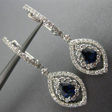 1.38CT DIAMOND & AAA SAPPHIRE 18K WHITE GOLD 3D FLOWER MARQUISE HANGING EARRINGS
