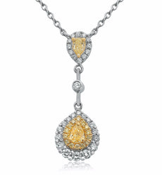 1.16CT WHITE & FANCY YELLOW DIAMOND 18KT 2 TONE GOLD LARIAT HEART DROP NECKLACE