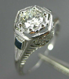 ANTIQUE .47CT DIAMOND & SAPPHIRE 14KT WHITE GOLD FILIGREE ENGAGEMENT RING #26681