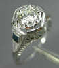 ANTIQUE .47CT DIAMOND & SAPPHIRE 14KT WHITE GOLD FILIGREE ENGAGEMENT RING #26681