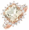 ESTATE 4.35CT DIAMOND & AAA MORGANITE 14KT ROSE GOLD 3D CUSHION SQUARE HALO RING