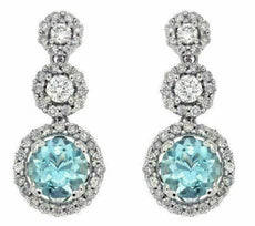 1.33CT DIAMOND & AAA AQUAMARINE 14KT WHITE GOLD 3D ROUND HALO JOURNEY EARRINGS