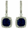 6.48CT DIAMOND & AAA SAPPHIRE 14KT WHITE GOLD 3D CUSHION HALO HANGING EARRINGS
