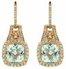 4.20CT DIAMOND & AAA AQUAMARINE 14KT ROSE GOLD 3D CUSHION HALO HANGING EARRINGS