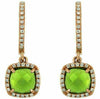 ESTATE 2.35CT DIAMOND & AAA PERIDOT 14KT ROSE GOLD CUSHION HALO HANGING EARRINGS