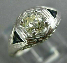 ANTIQUE .69CT OLD MINE DIAMOND & SAPPHIRE 14KT WHITE GOLD ENGAGEMENT RING #26682