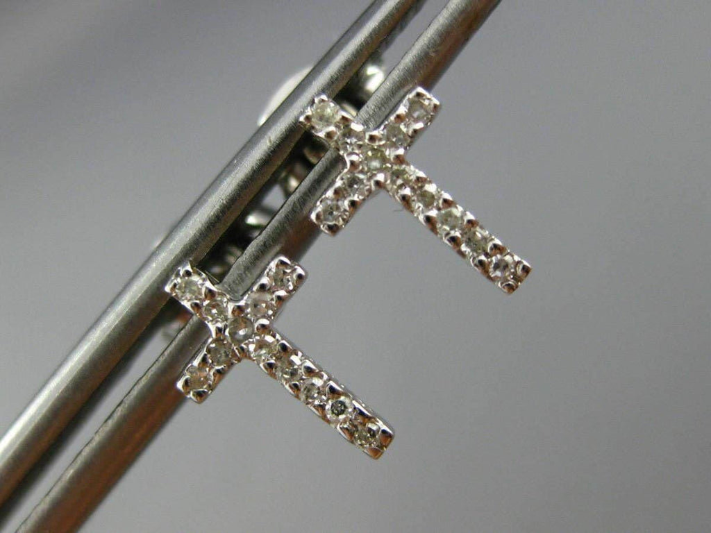 ESTATE SMALL .11CT DIAMOND 14KT WHITE GOLD 3D CLASSIC PAVE CROSS POST EARRINGS