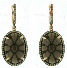 29.93CT CHOCOLATE FANCY DIAMOND & CABOCHON SMOKY QUARTZ 14K ROSE GOLD EARRINGS
