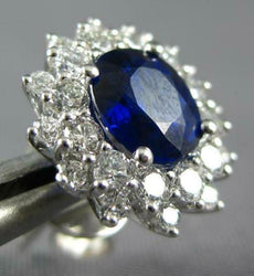 LARGE 1.98CT DIAMOND & AAA SAPPHIRE 18KT WHITE GOLD ROUND FLOWER STUD EARRINGS
