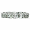 ESTATE WIDE 7.05CT ROUND & BAGUETTE DIAMOND 18KT WHITE GOLD HALO TENNIS BRACELET
