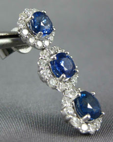 6.21CT DIAMOND & AAA SAPPHIRE 18KT WHITE GOLD ROUND HALO FLOWER HANGING EARRINGS