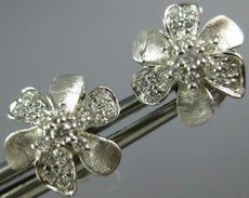 ESTATE .27CT DIAMOND 18KT WHITE GOLD CLASSIC FLOWER MATTE & SHINY STUD EARRINGS