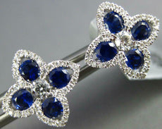 ESTATE 1.07CT DIAMOND & AAA SAPPHIRE 18KT WHITE GOLD 4 LEAF CLOVER STUD EARRINGS
