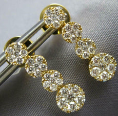 ESTATE .66CT DIAMOND 18KT YELLOW GOLD 3D CLUSTER JOURNEY FLOWER HANGING EARRINGS