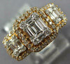 ESTATE WIDE .88CT DIAMOND 18KT ROSE GOLD 3D ROUND & BAGUETTE CLUSTER HALO RING