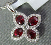 ESTATE .49CT DIAMOND & AAA RUBY 18KT WHITE GOLD 3D 4 LEAF CLOVER FLOWER PENDANT