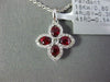 ESTATE .49CT DIAMOND & AAA RUBY 18KT WHITE GOLD 3D 4 LEAF CLOVER FLOWER PENDANT