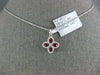ESTATE .49CT DIAMOND & AAA RUBY 18KT WHITE GOLD 3D 4 LEAF CLOVER FLOWER PENDANT