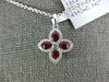 ESTATE .49CT DIAMOND & AAA RUBY 18KT WHITE GOLD 3D 4 LEAF CLOVER FLOWER PENDANT