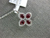 ESTATE .49CT DIAMOND & AAA RUBY 18KT WHITE GOLD 3D 4 LEAF CLOVER FLOWER PENDANT