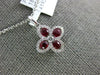 ESTATE .49CT DIAMOND & AAA RUBY 18KT WHITE GOLD 3D 4 LEAF CLOVER FLOWER PENDANT