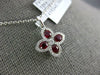 ESTATE .49CT DIAMOND & AAA RUBY 18KT WHITE GOLD 3D 4 LEAF CLOVER FLOWER PENDANT