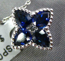1.04CT DIAMOND & AAA SAPPHIRE 18KT WHITE GOLD 3D PEAR SHAPE FLOWER STAR PENDANT