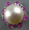 LARGE 5.10CT DIAMOND & AAA SOUTH SEA PEARL & PINK SAPPHIRE 18KT WHITE GOLD RING