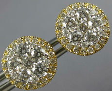 ESTATE LARGE 1.13CT DIAMOND 18K YELLOW GOLD 3D CLUSTER FLOWER HALO STUD EARRINGS