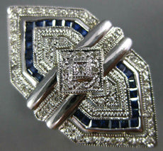 ANTIQUE EXTRA LARGE 1.95CT DIAMOND & AAA SAPPHIRE 14KT WHITE GOLD HEXAGON RING